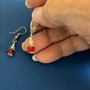 Small Red and silver Dangle Earrings